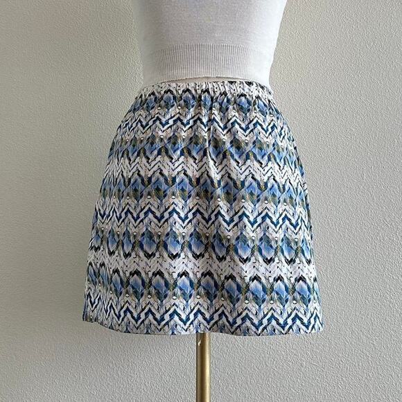 handmade abstract chevron white blue print mini skirt - Picture 3 of 6